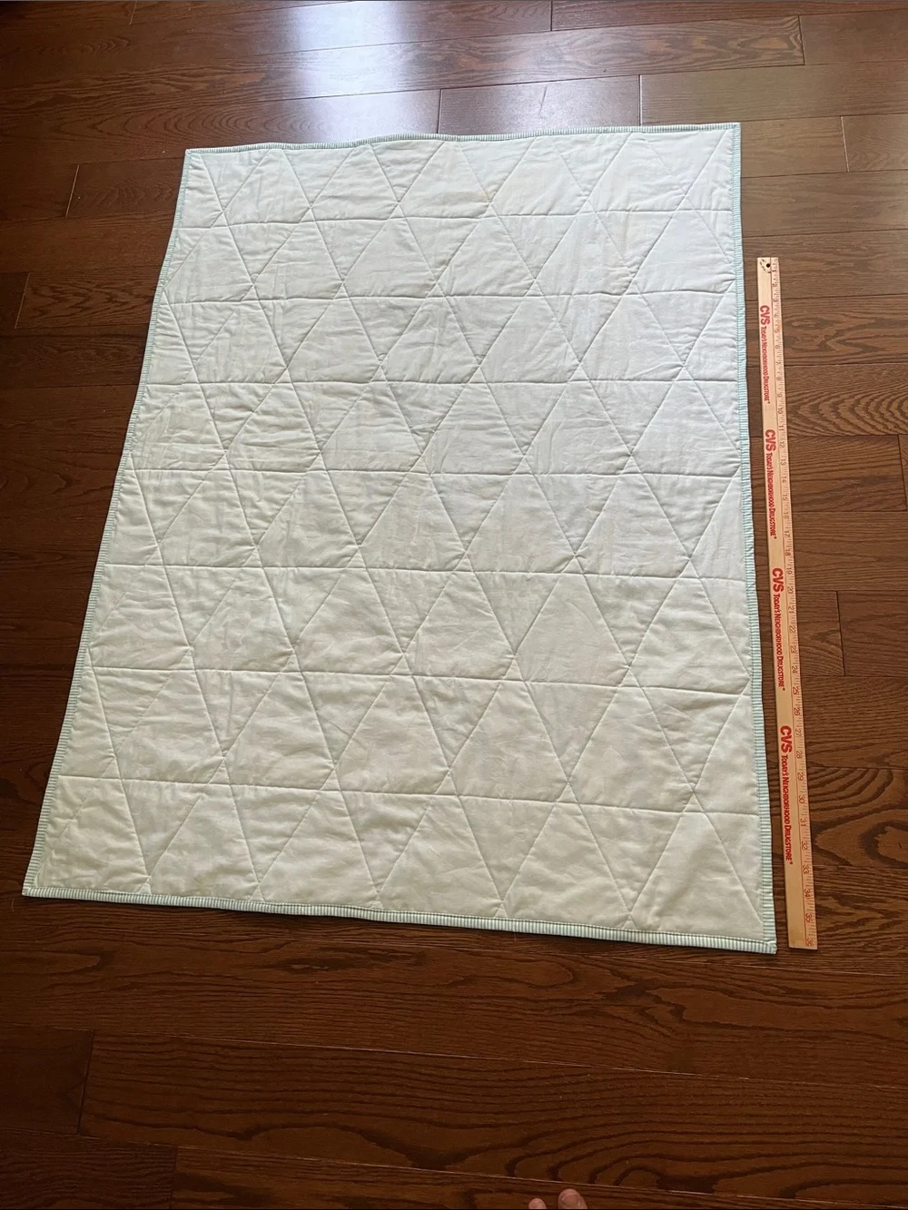 Handmade New Baby Quilt / Aqua and White Triangles